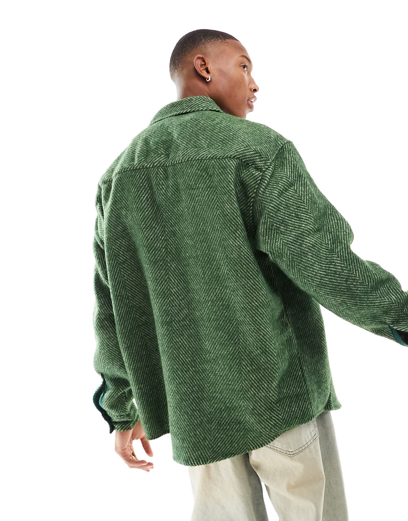 ASOS DESIGN 90s oversized herringbone wool look shirt in dark green