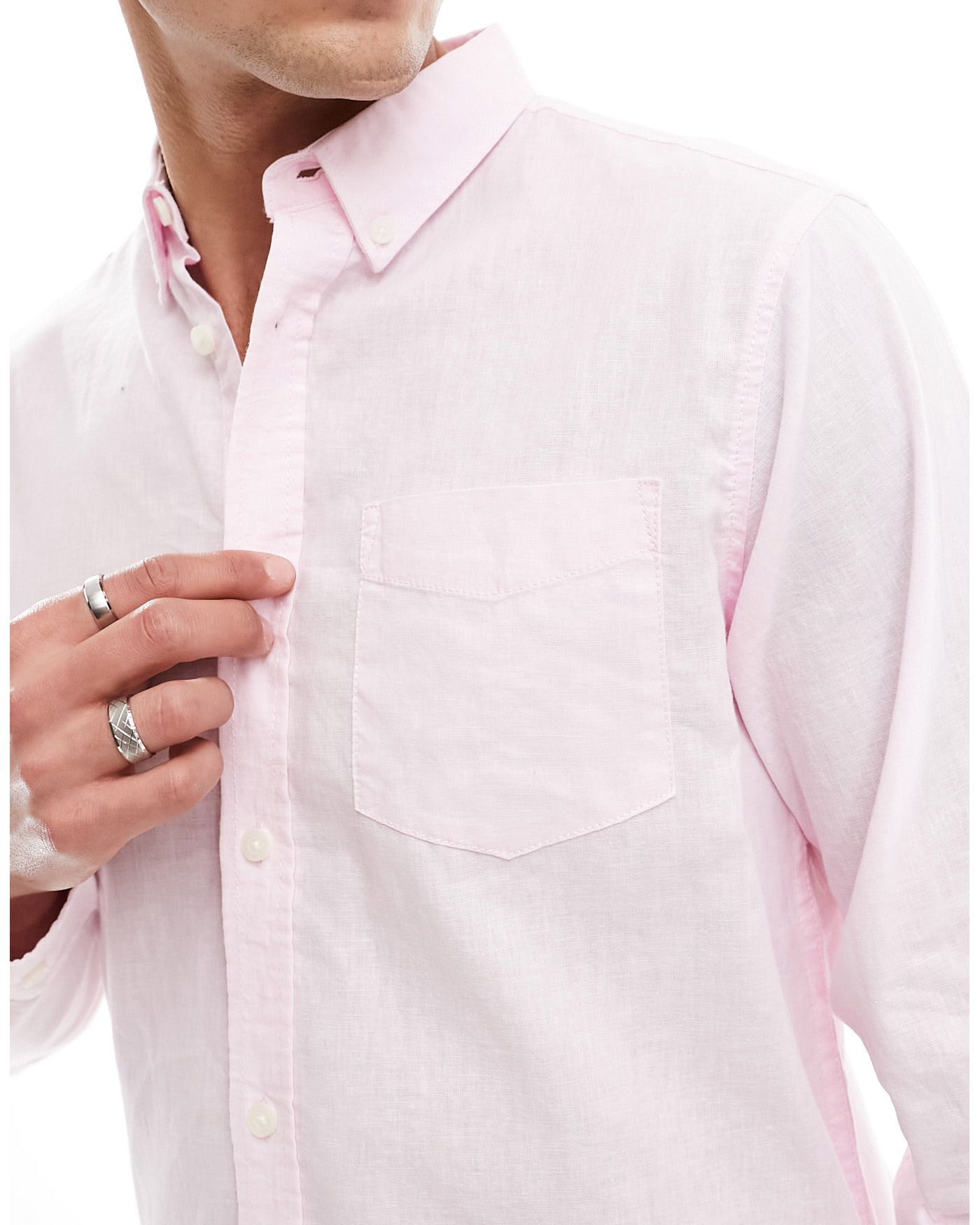 French Connection linen long sleeve smart shirt in pale pink