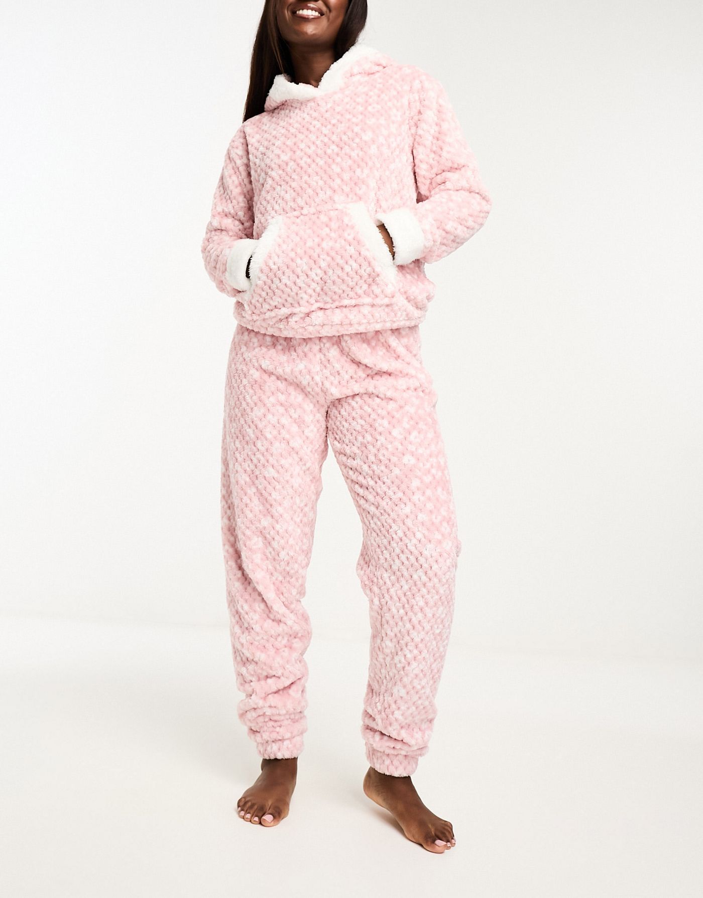 Loungeable fleece waffle lounge set in pink