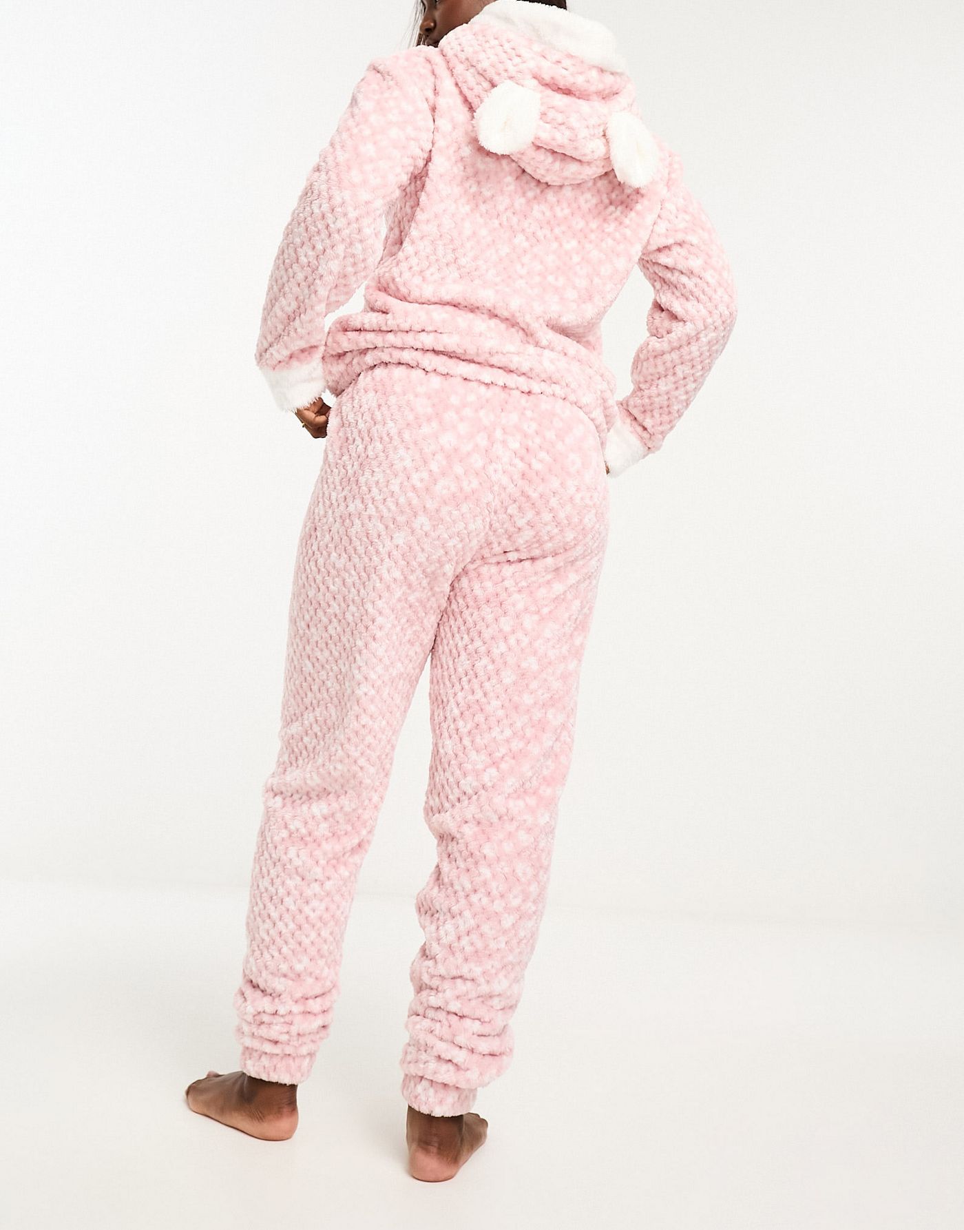 Loungeable fleece waffle lounge set in pink