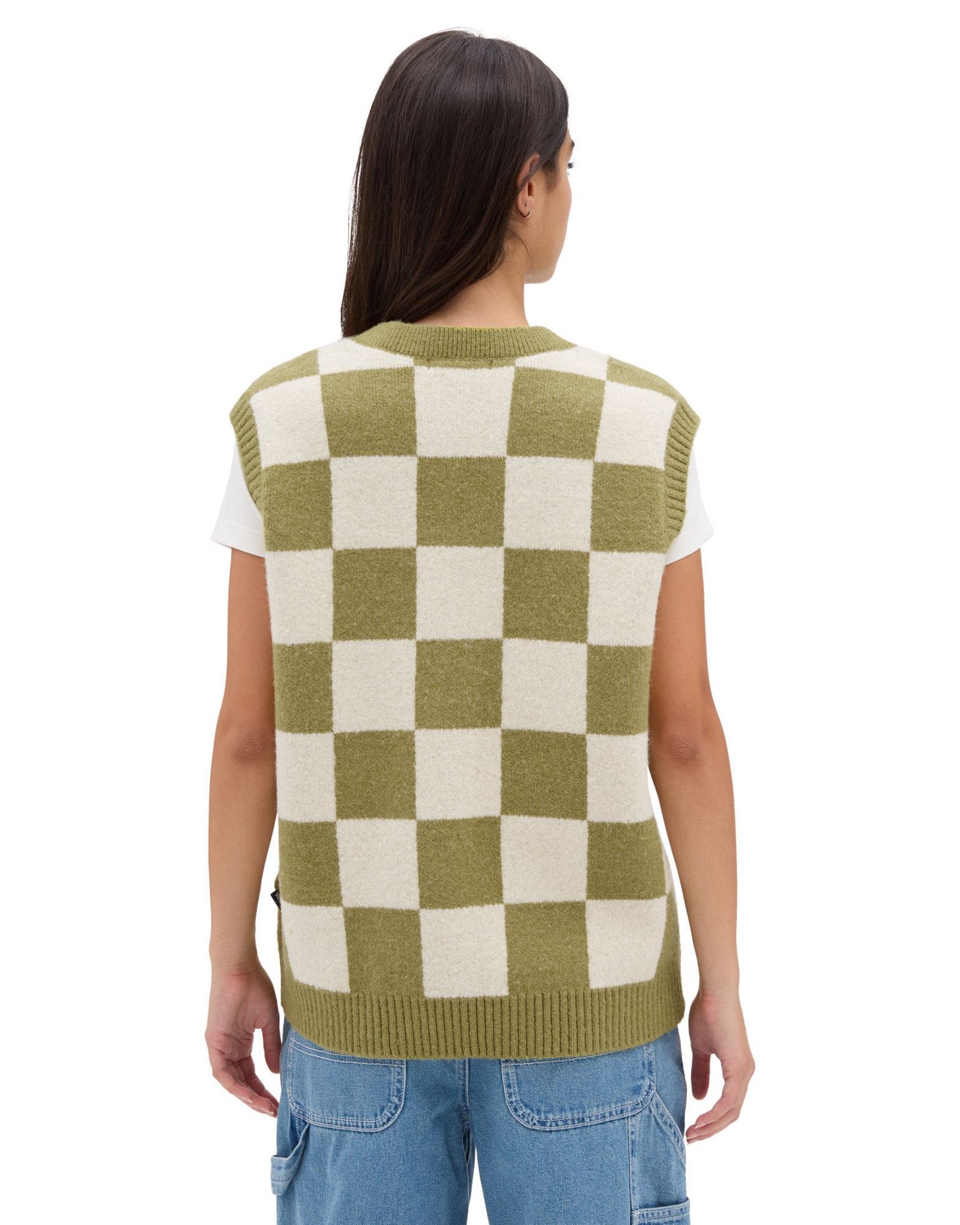 Vans Courtyard checker sweater vest in green olive