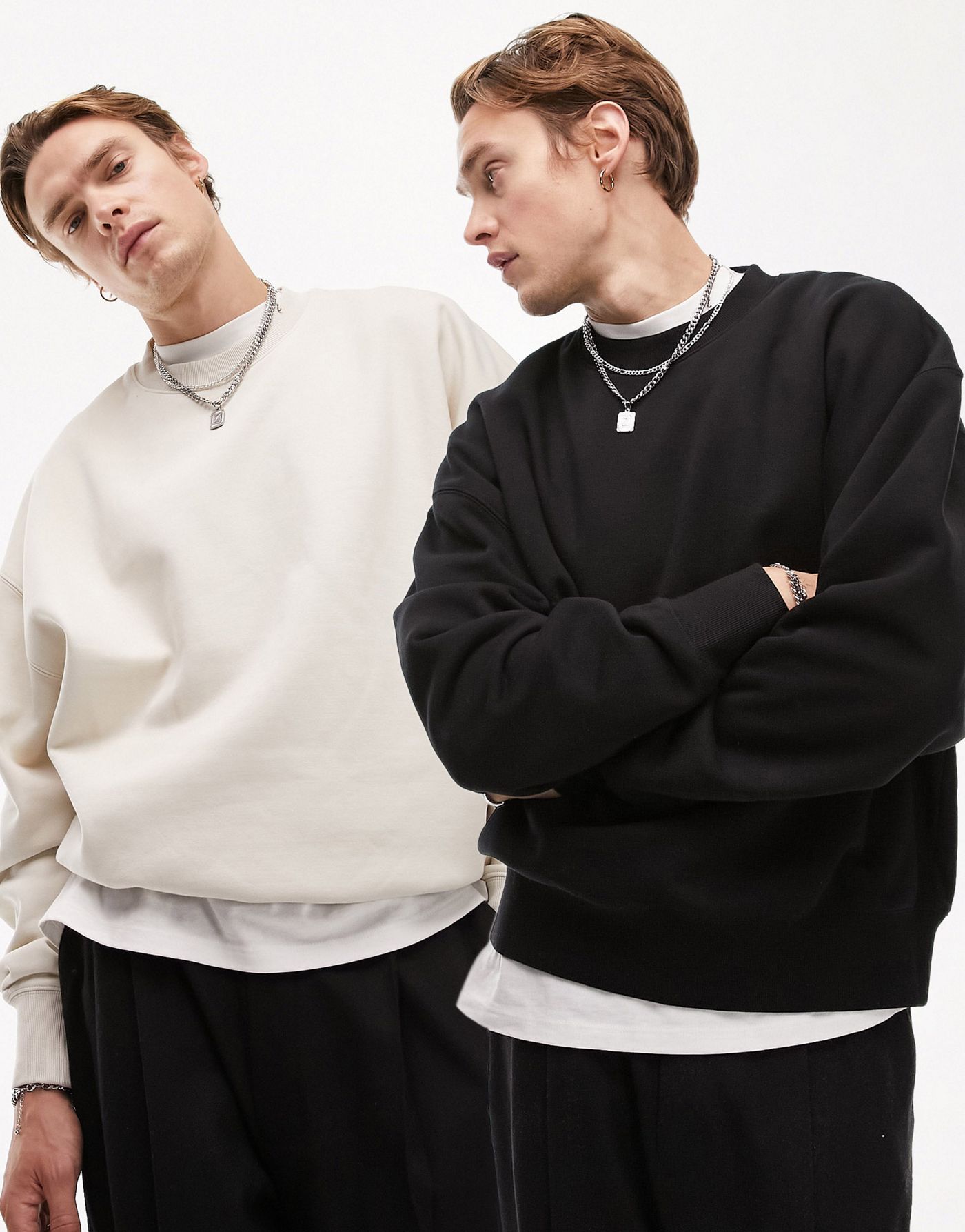 Topman 2 pack premium heavyweight oversized sweatshirt in black and ecru