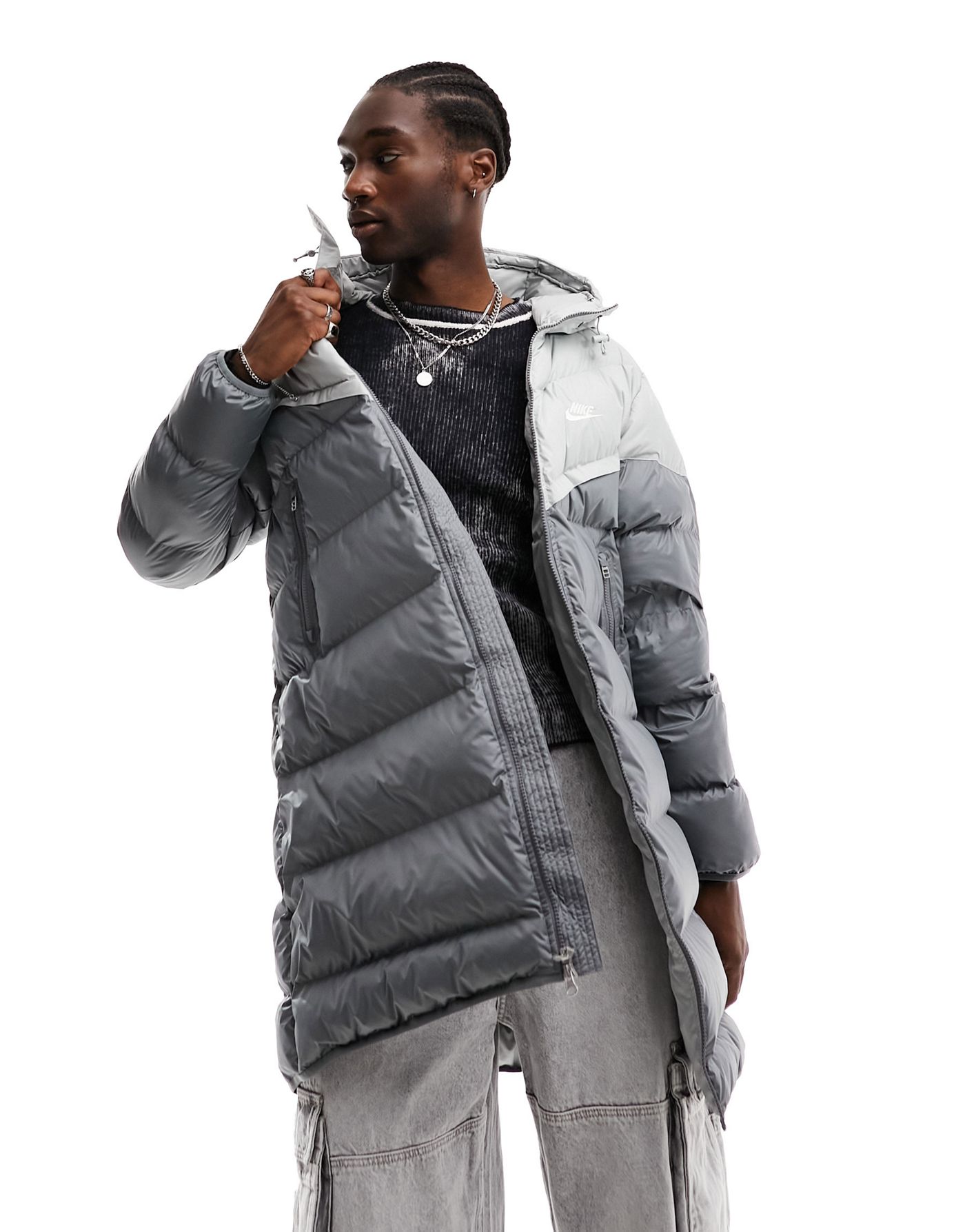  Nike Club long length puffer coat in grey 