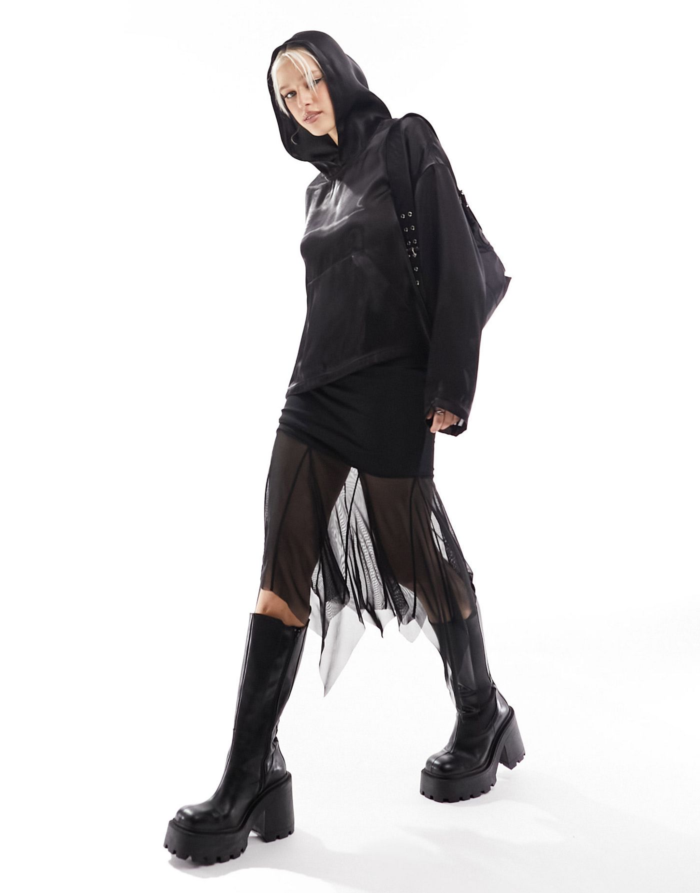 Weekday sheer oversized hoodie in Black