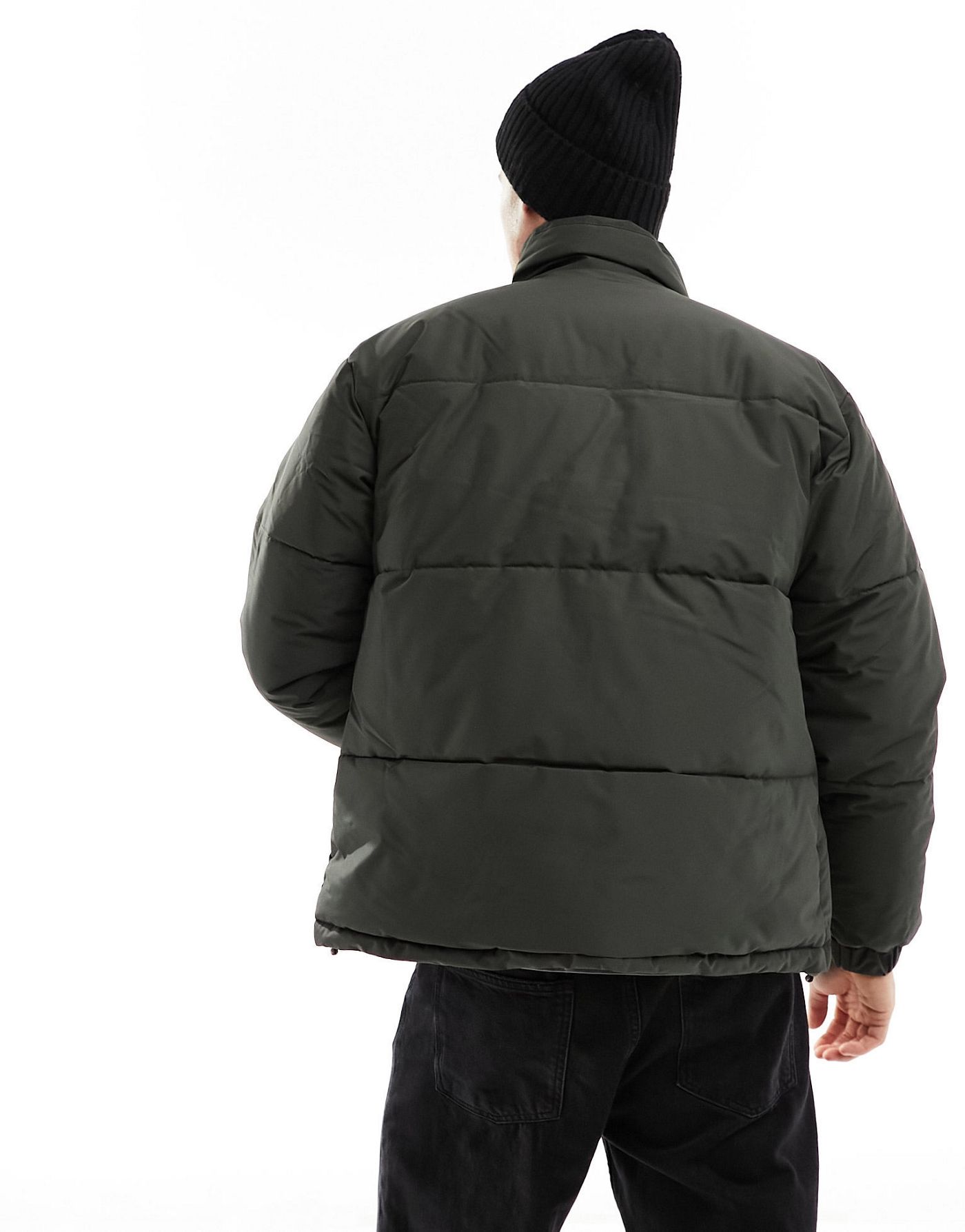 Only & Sons heavyweight boxy cropped puffer jacket in dark khaki