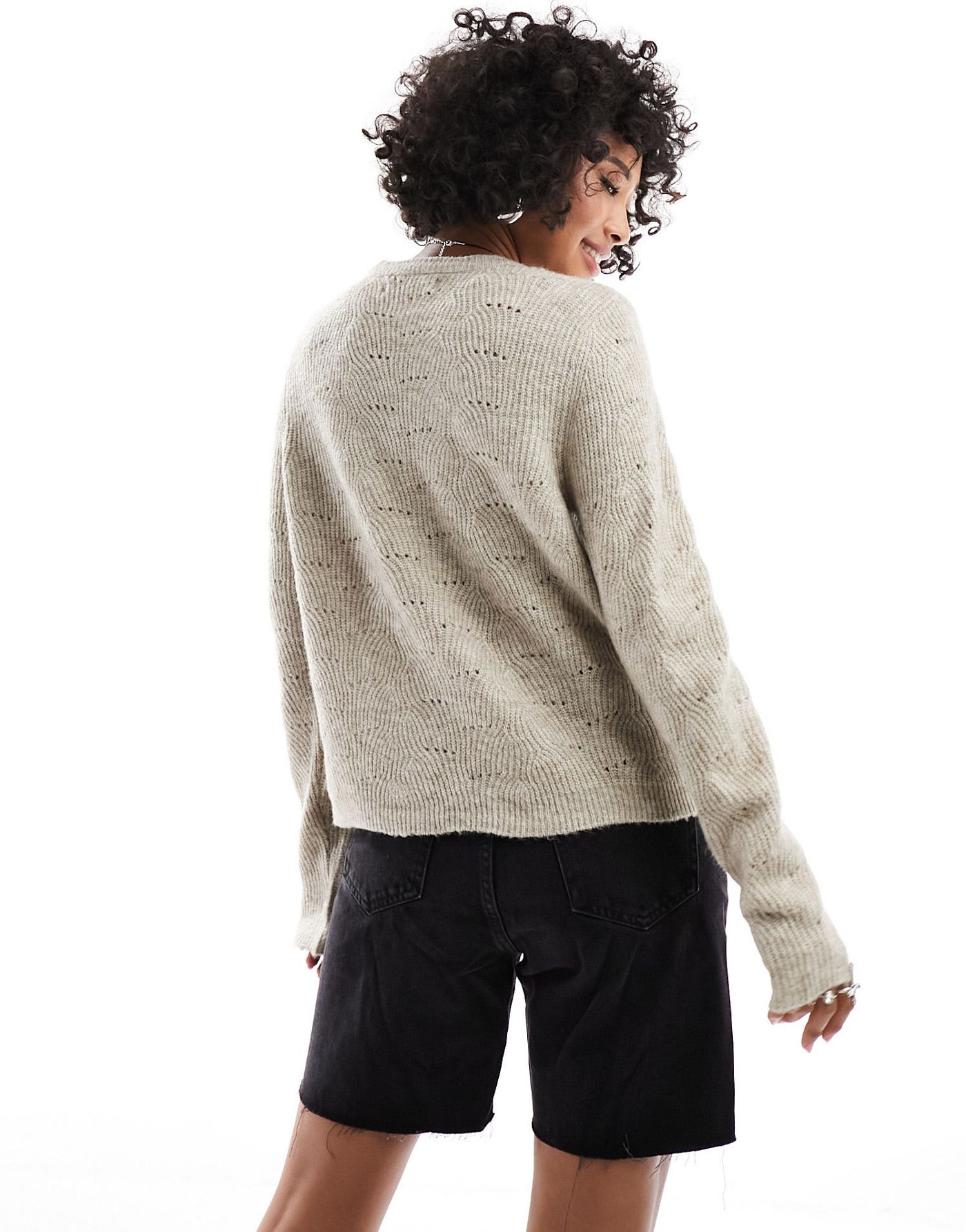 Only pointelle detail jumper in taupe