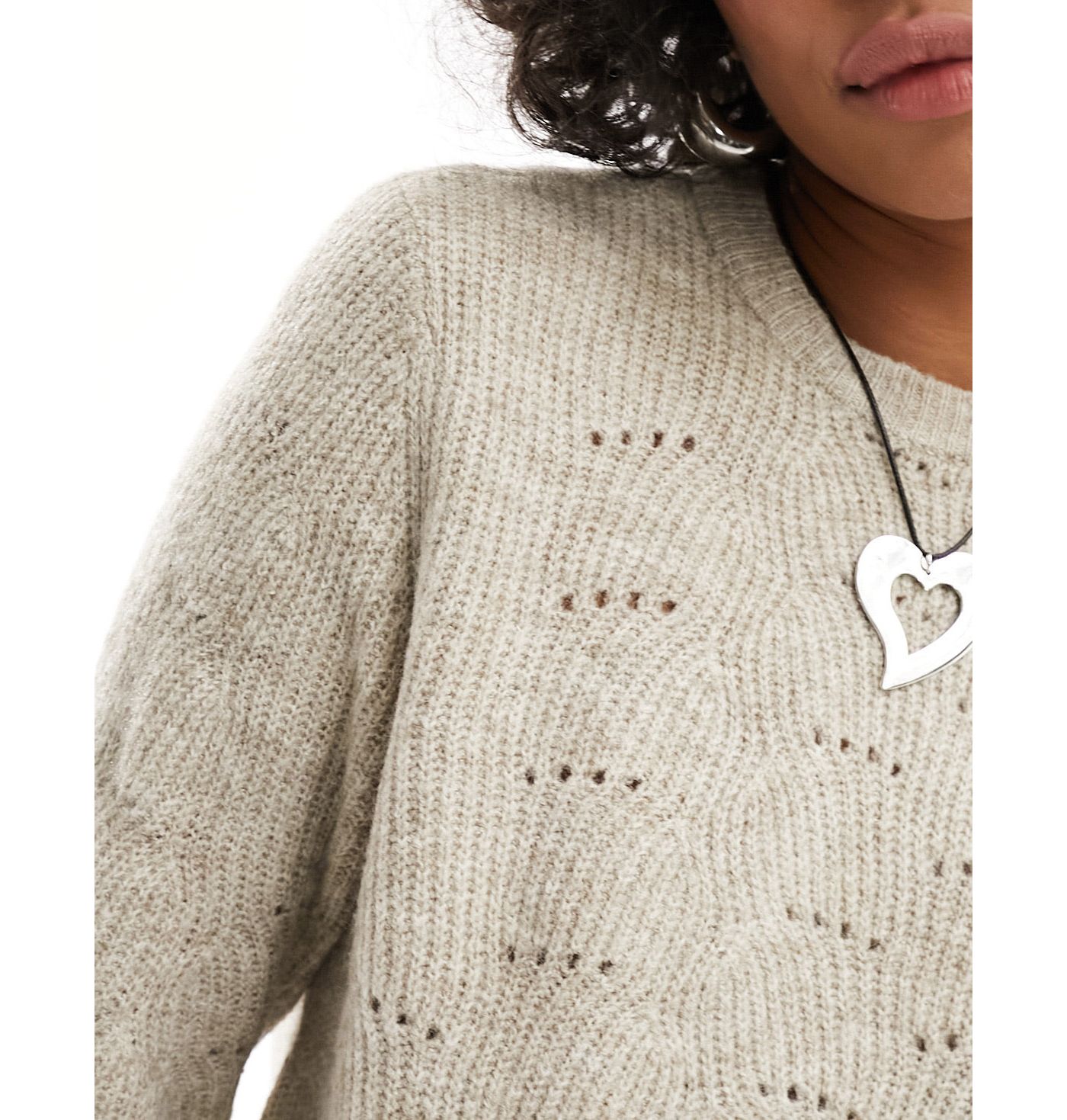 Only pointelle detail jumper in taupe