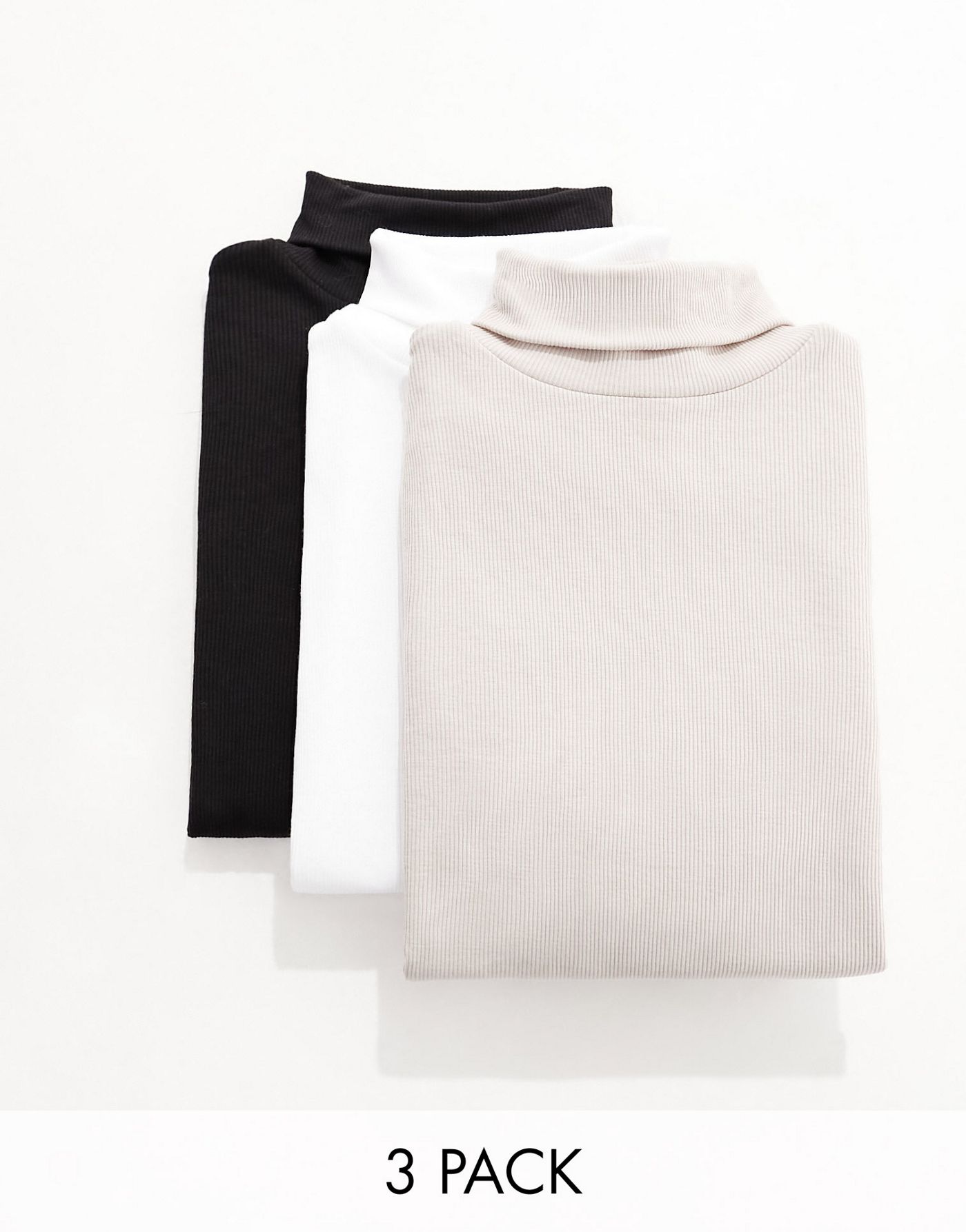 New Look 3 pack ribbed roll neck tops in black, cream and mink