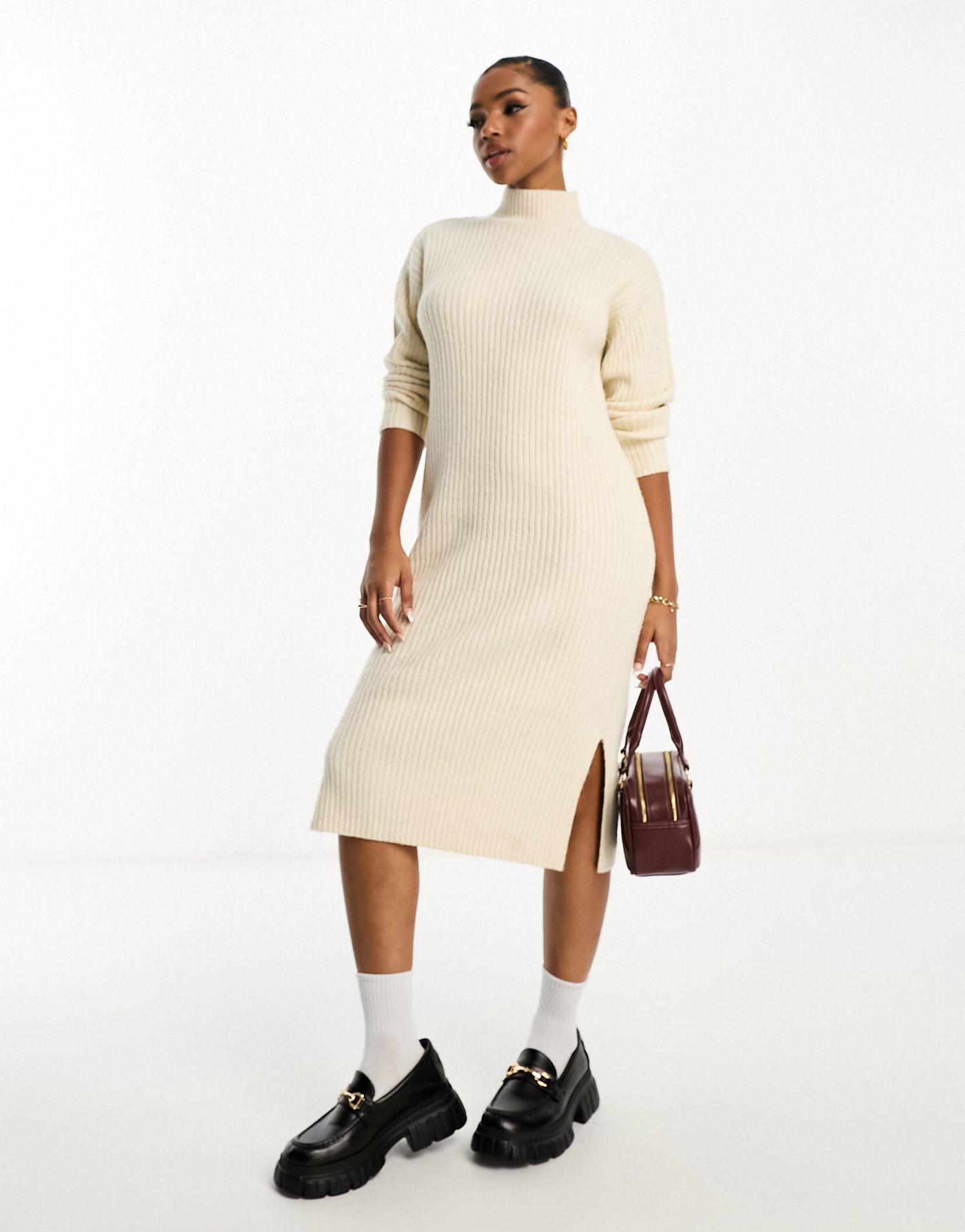 New Look knitted maxi dress in cream