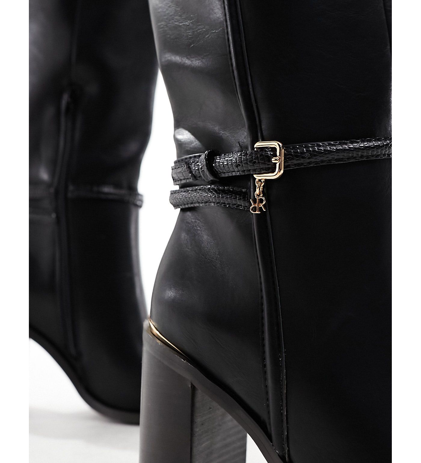 River Island knee high boot with buckle detail in black