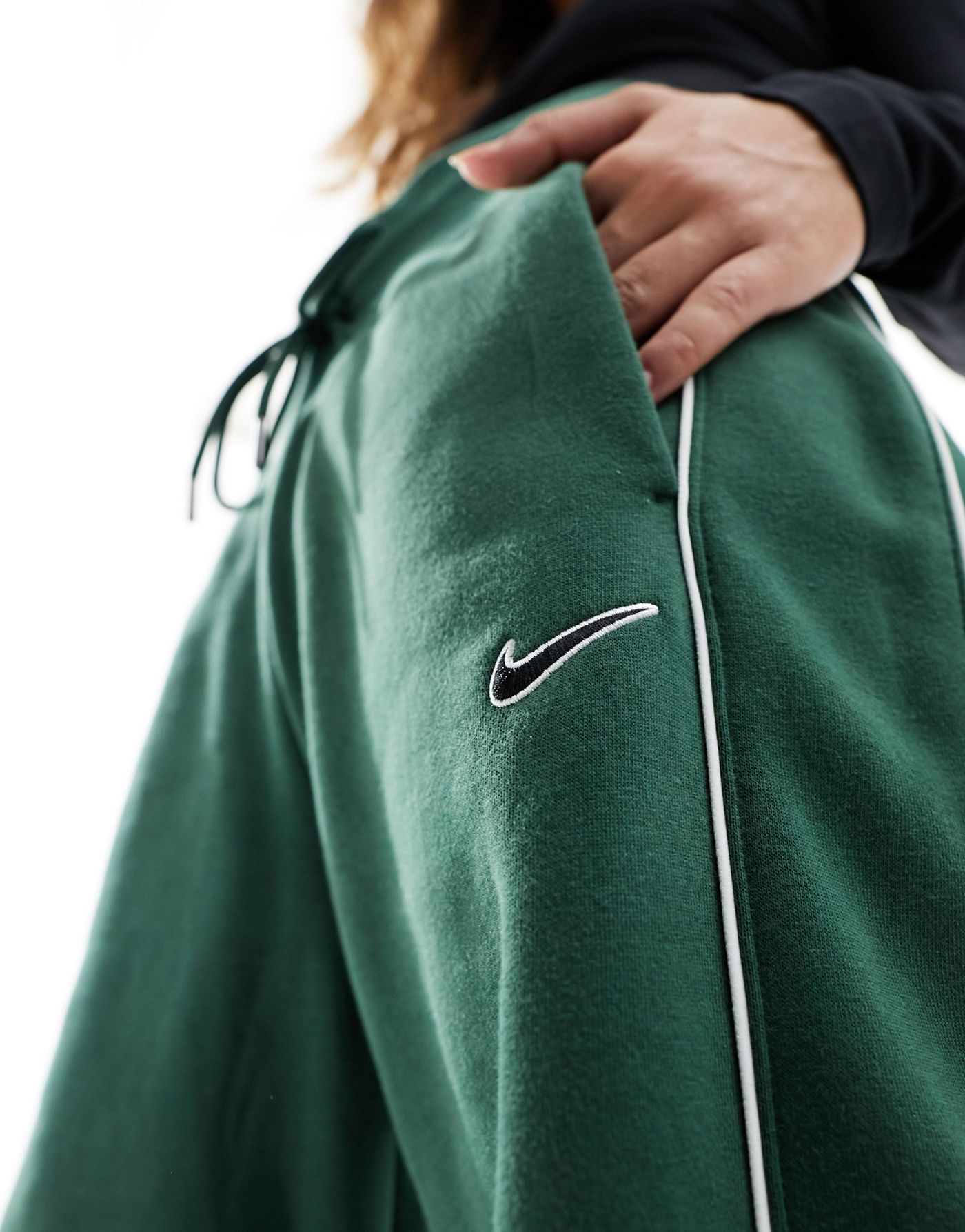 Nike Streetwear oversized fleece wide leg jogger in dark green
