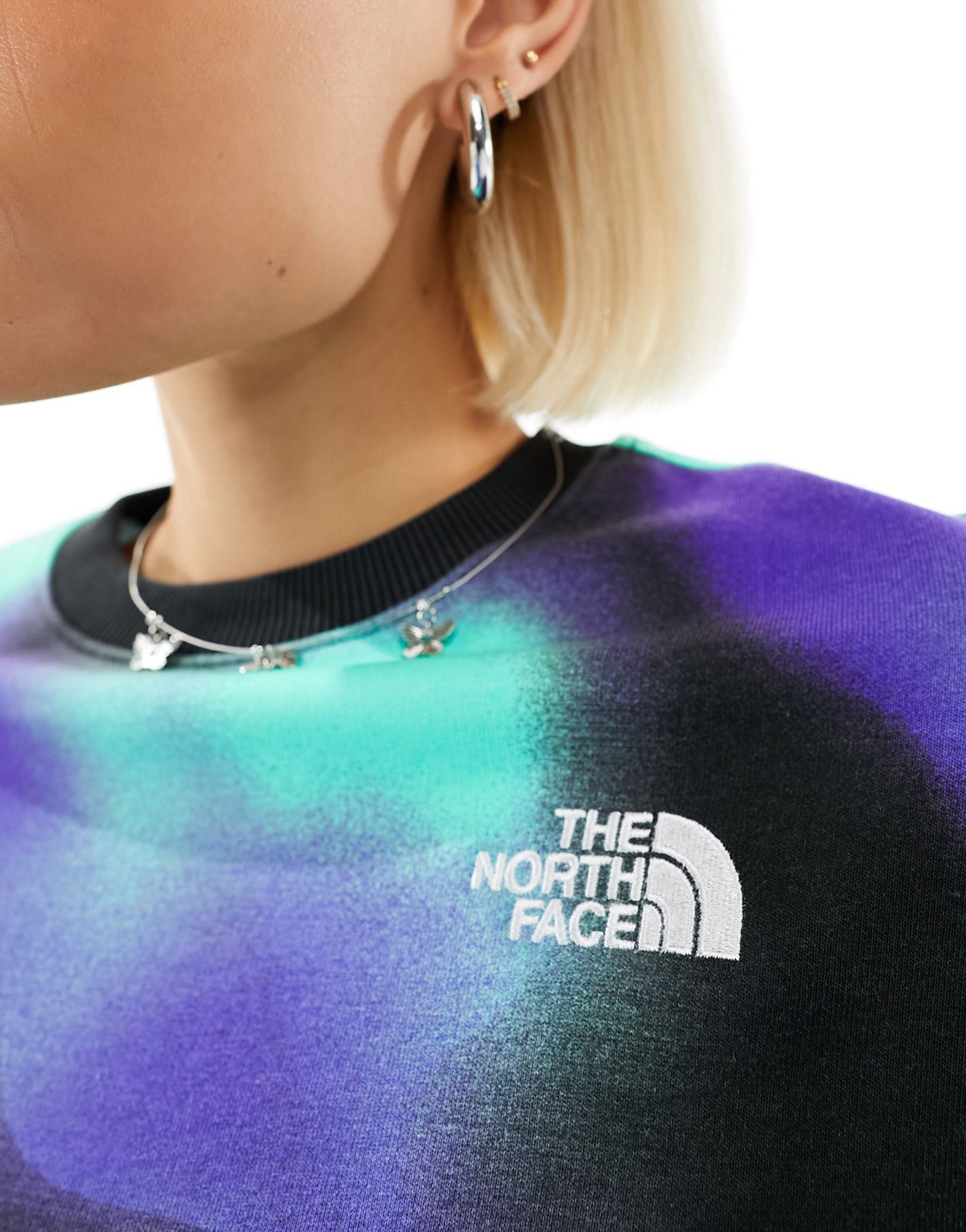 The North Face Essential oversized fleece sweatshirt in blue marble print Exclusive at ASOS