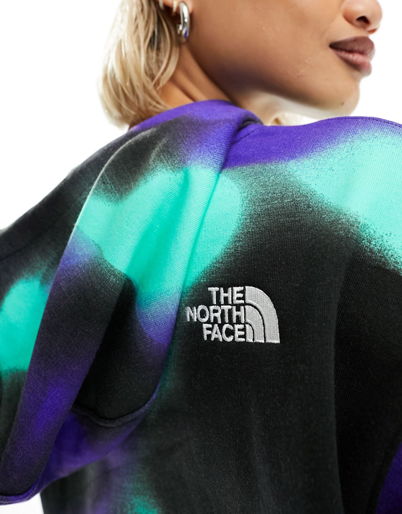The North Face Essential oversized fleece hoodie in blue marble print Exclusive at ASOS