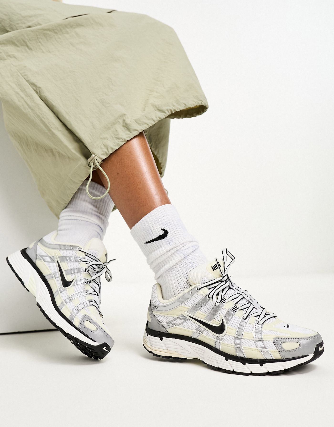 Nike P-6000 unisex trainers in beige and black