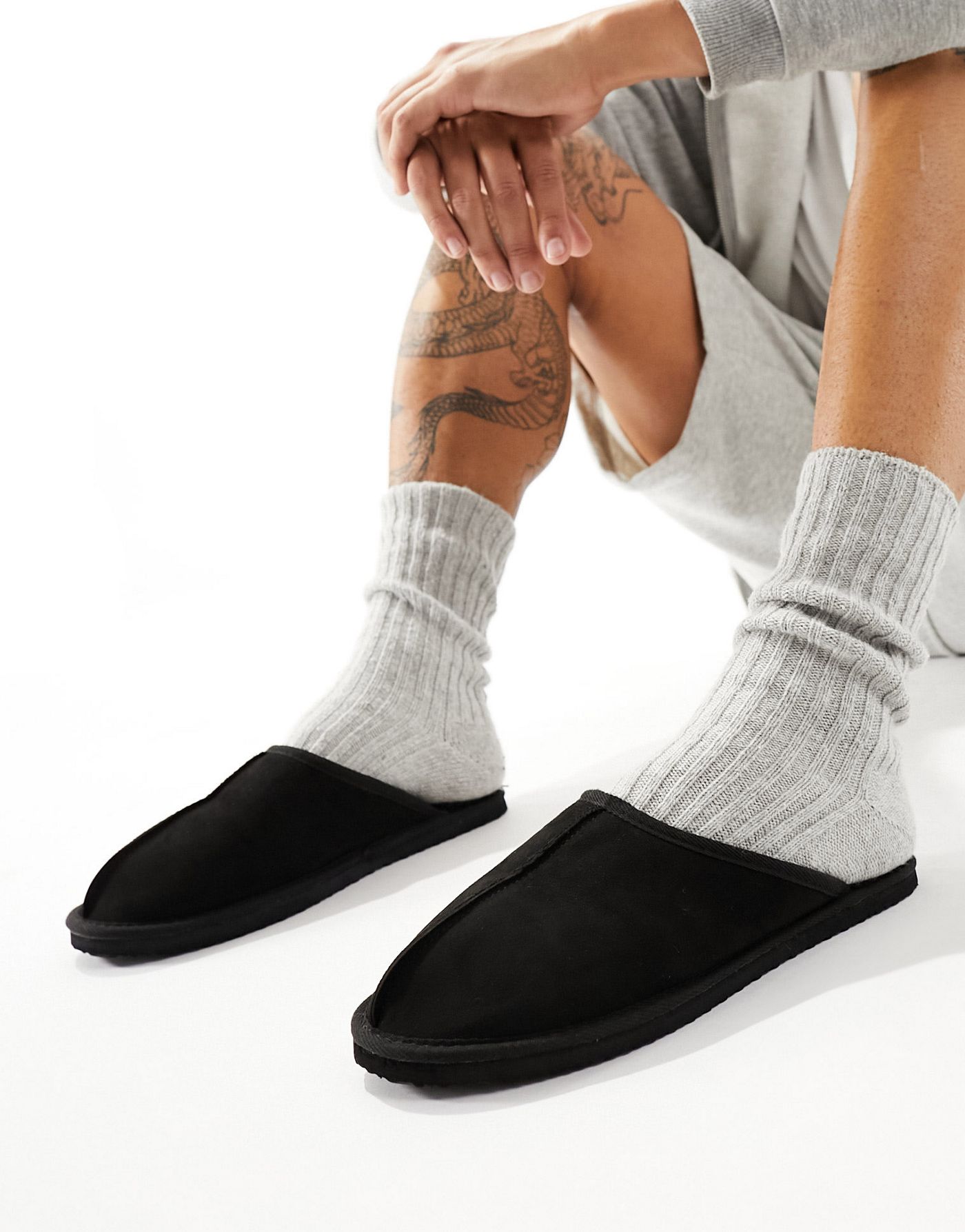 Jack & Jones faux suede slippers in black