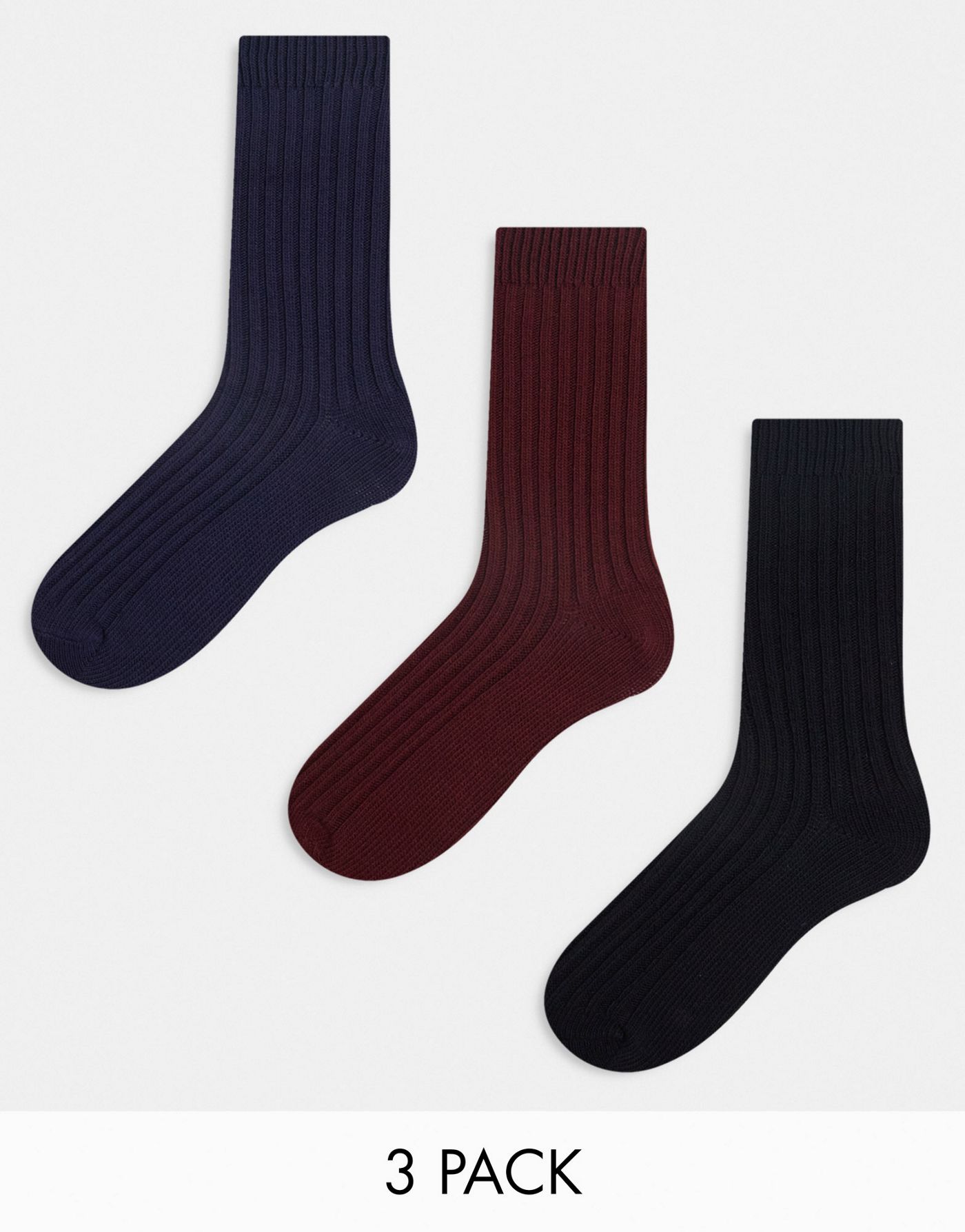 ASOS DESIGN 3 pack ribbed ankle socks in multiple colours