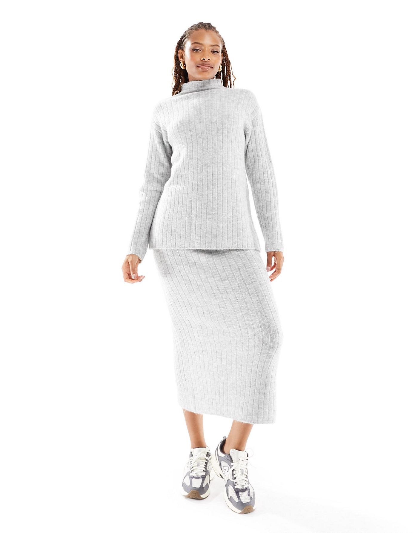 ASOS DESIGN oversized rib jumper with grown on neck in rib co-ord in grey