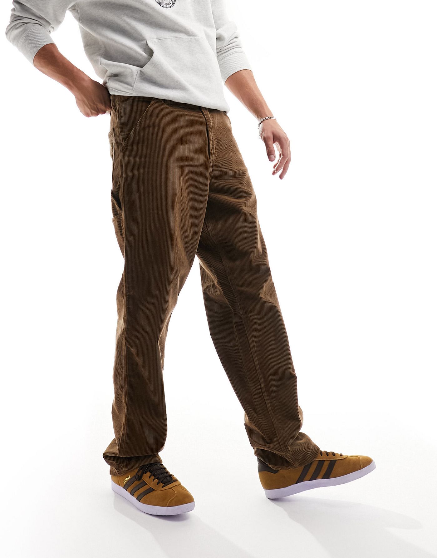 Carhartt WIP single knee corduroy relaxed straight trousers in brown