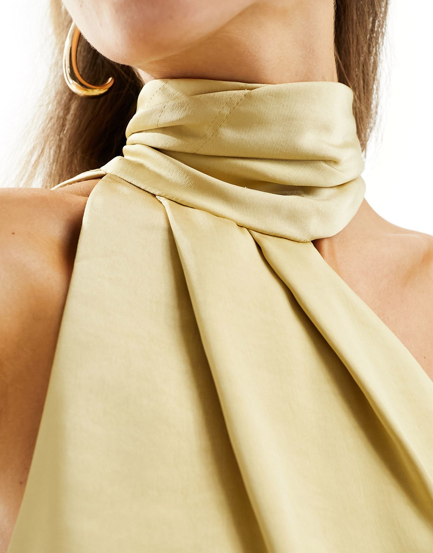Flounce London satin wrap around top in gold co-ord