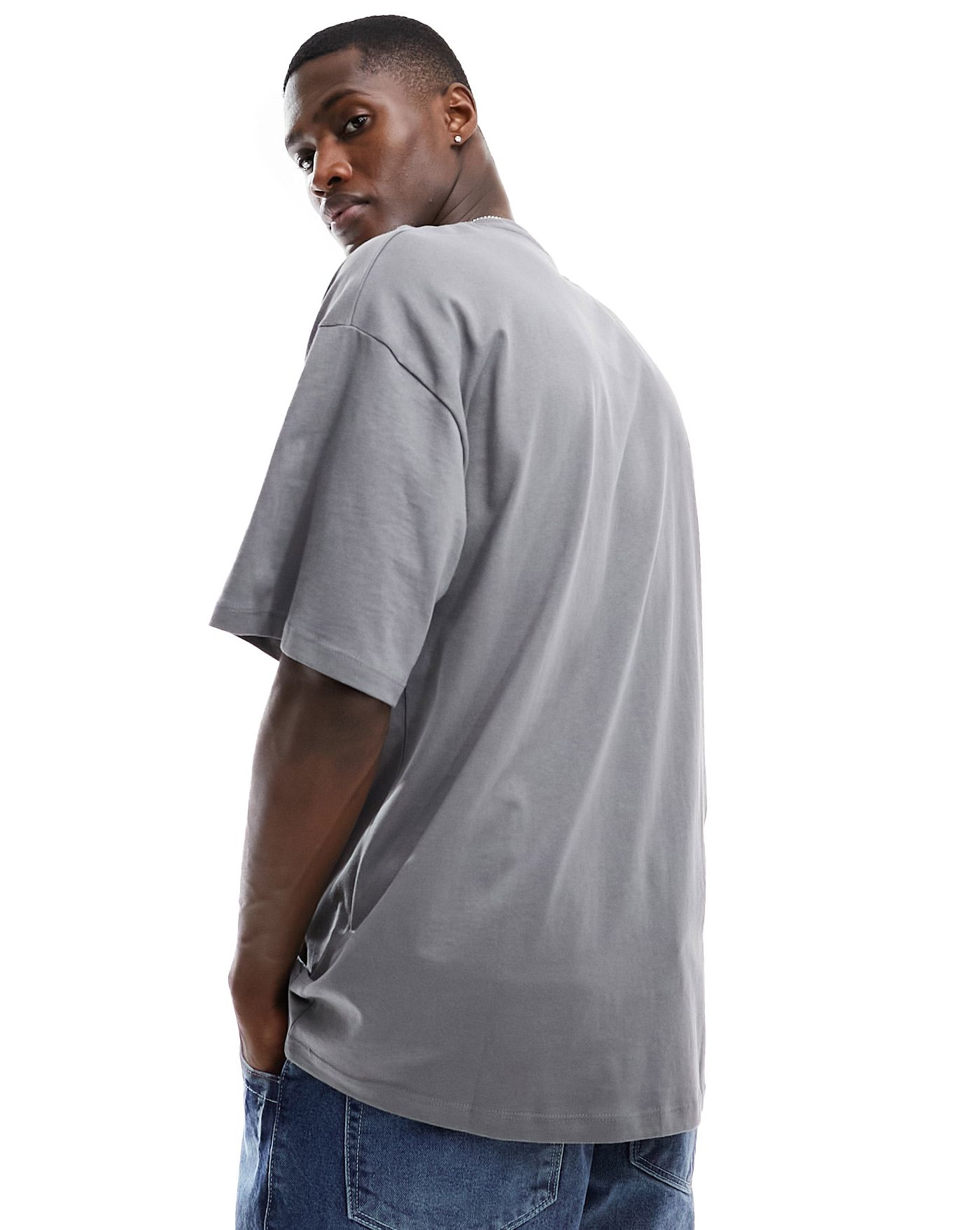 Selected Homme oversized boxy t-shirt with chest print in grey 