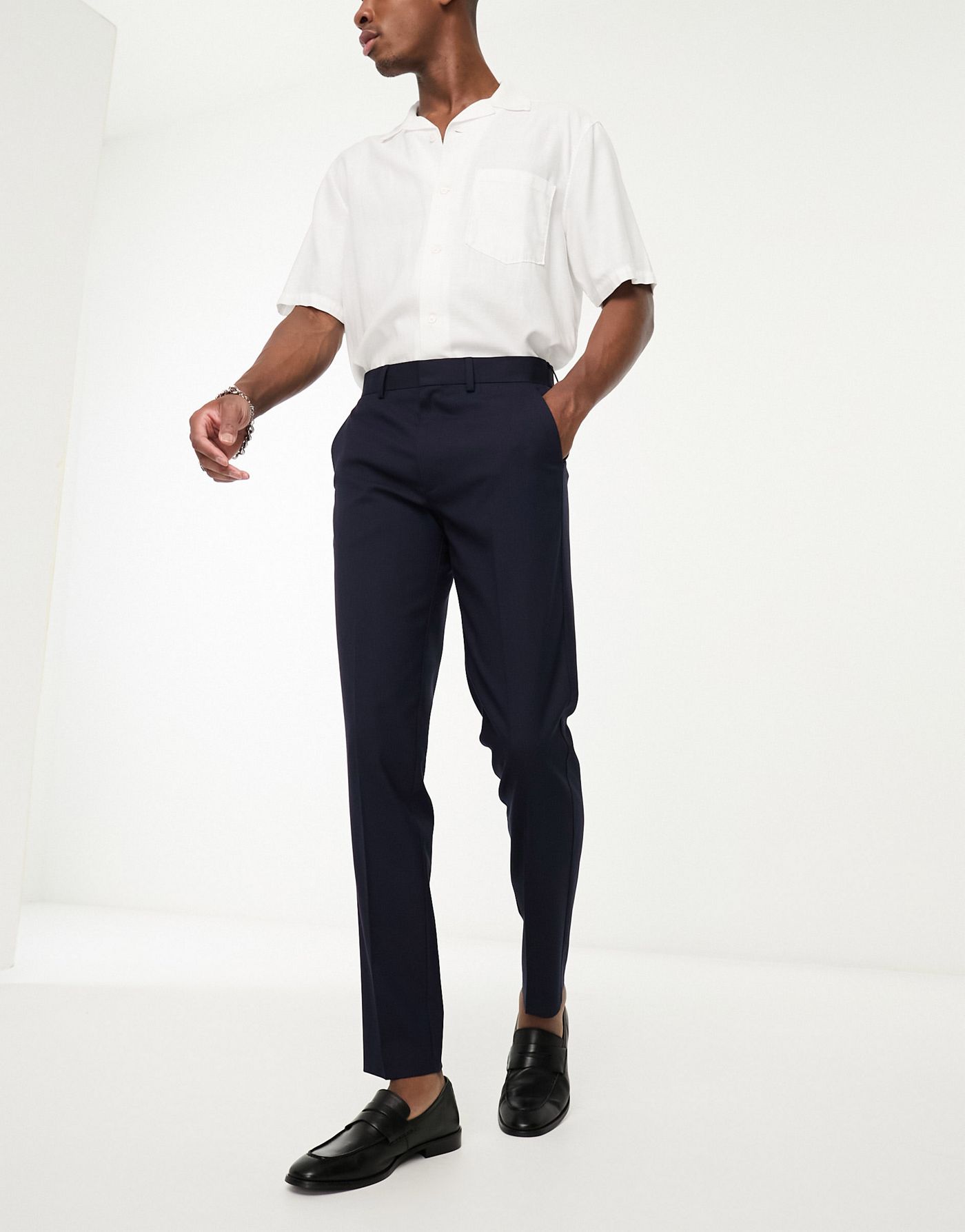 ASOS DESIGN slim smart trousers in navy