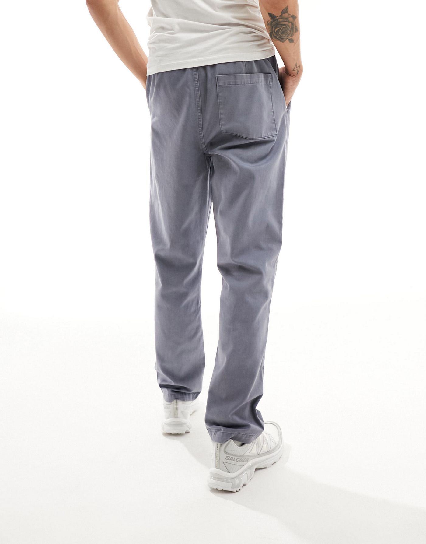 ASOS DESIGN straight leg pull on trouser in washed blue with elasticated waist