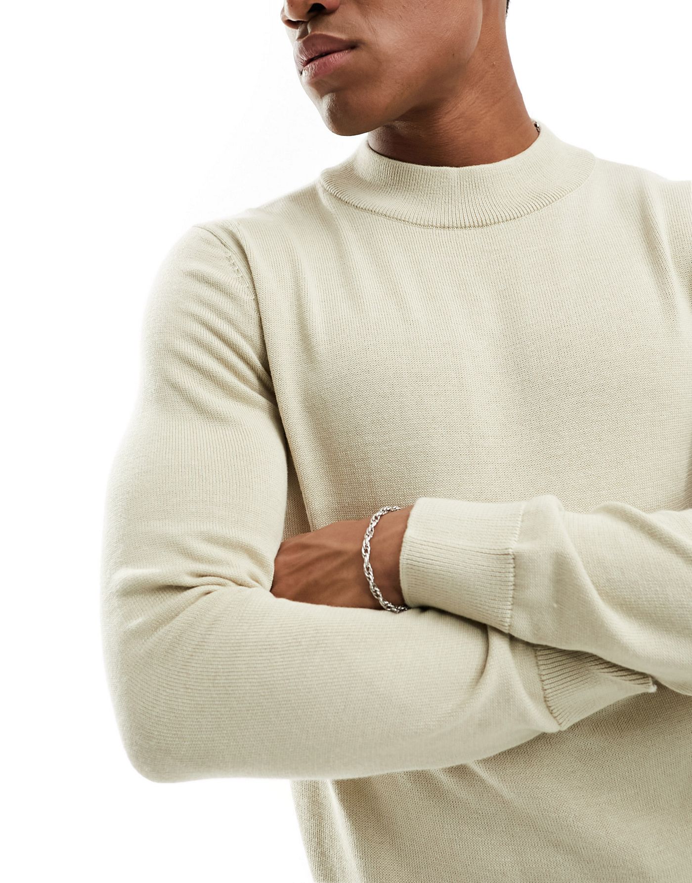 Selected Homme mock neck knit jumper in beige