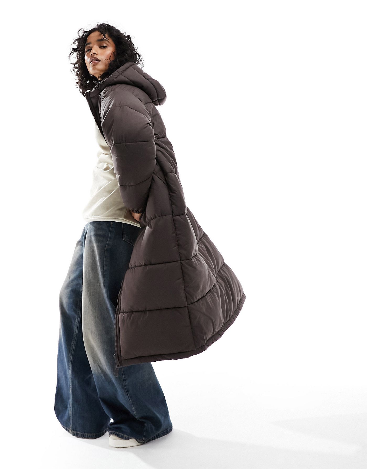 Dickies alatna long duster puffer jacket in brown