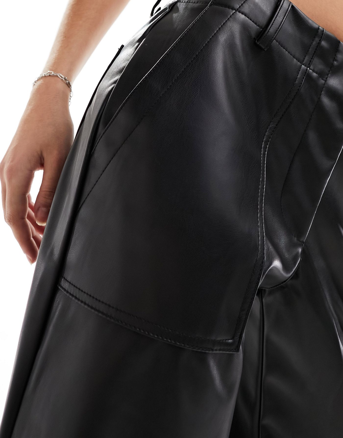 Only faux leather straight leg trousers in black