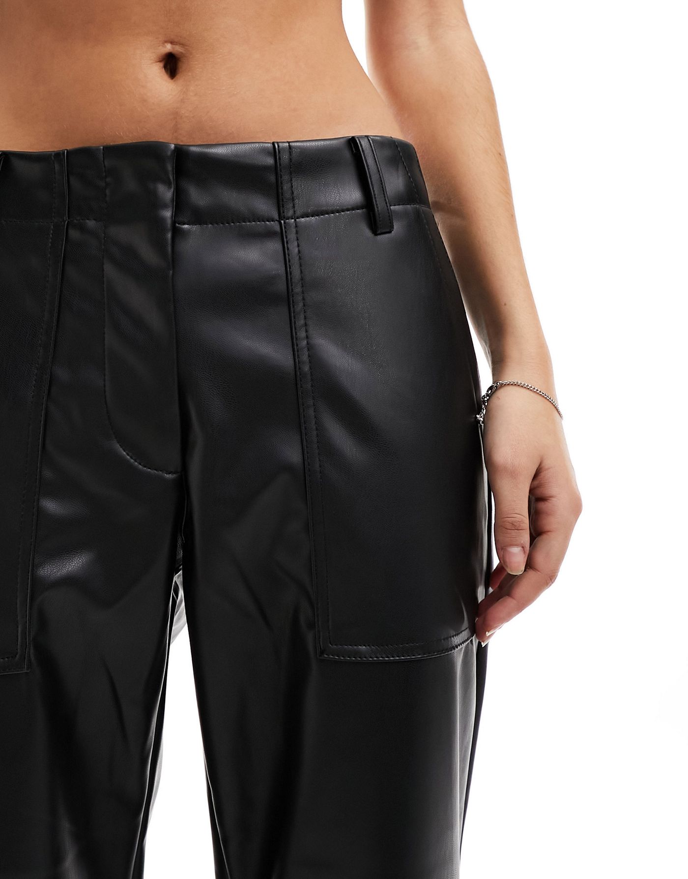 Only faux leather straight leg trousers in black