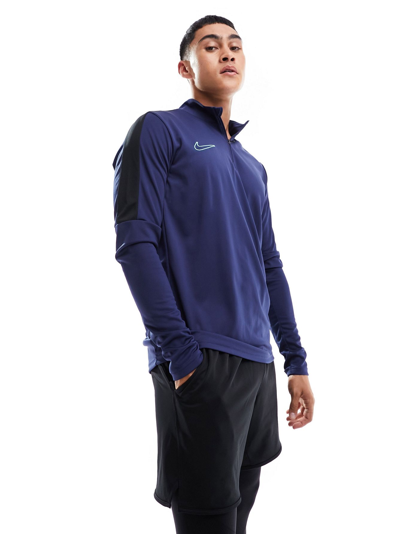 Nike Football Academy Dri-FIT panelled half zip drill top in navy 