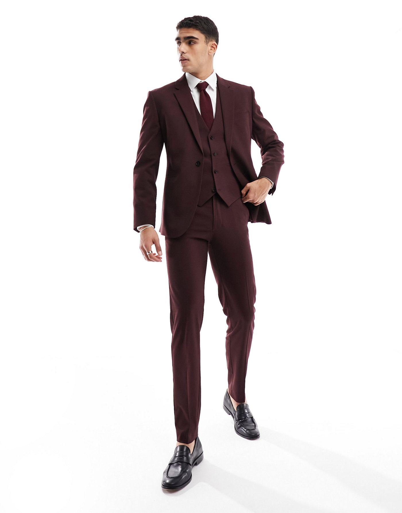 ASOS DESIGN slim suit trouser in burgundy