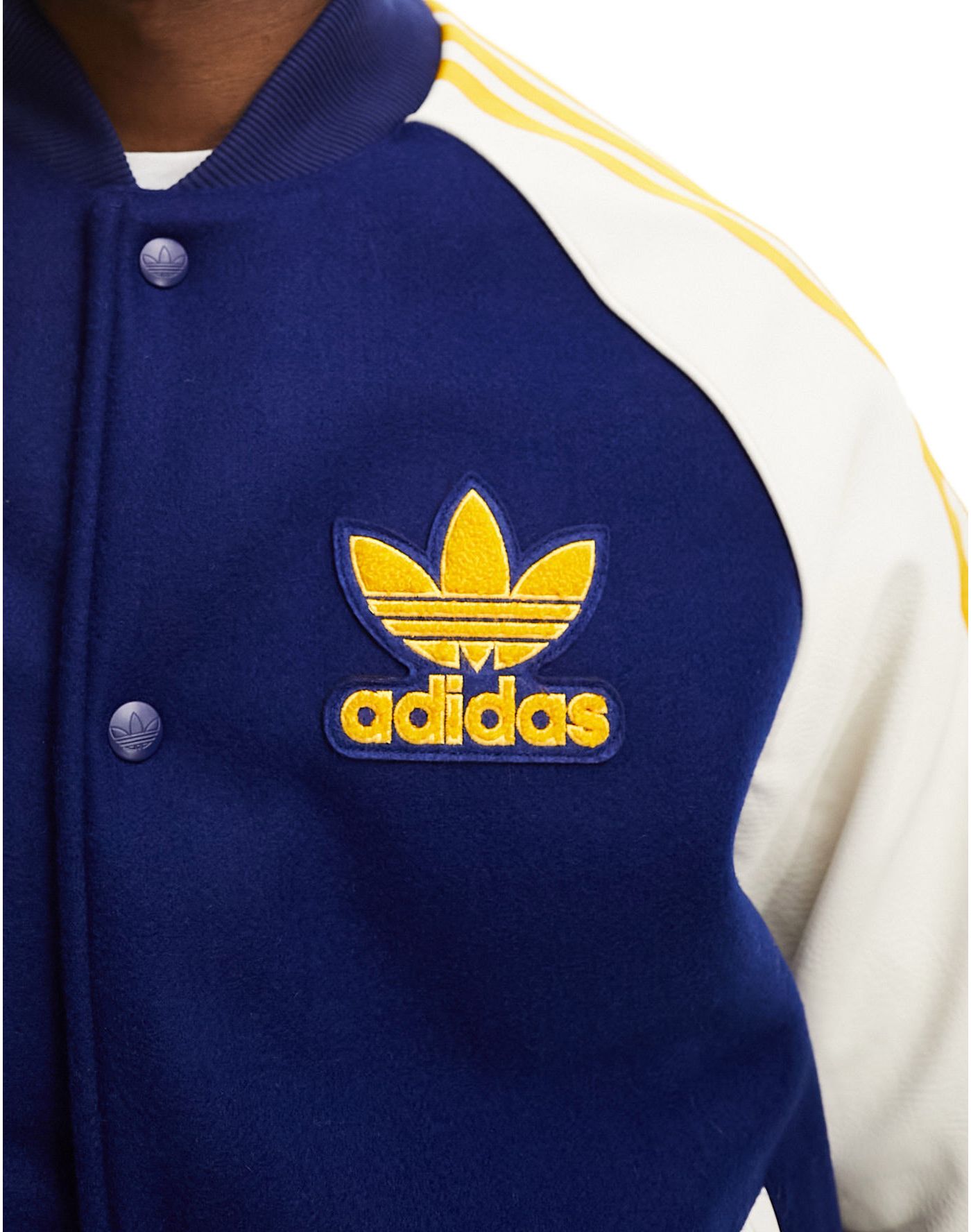 adidas Originals Superstar collegiate varsity jacket in navy and white