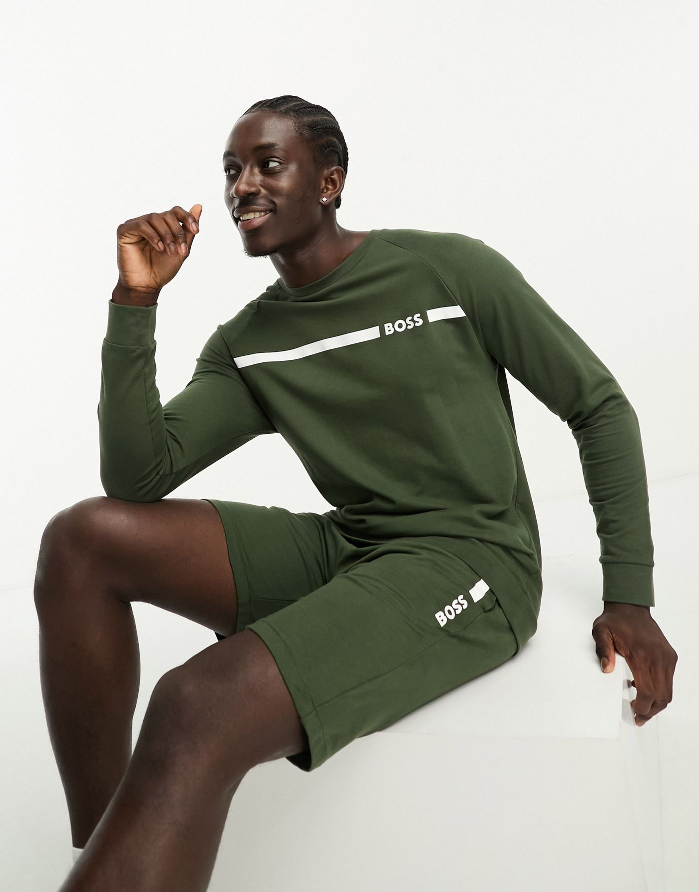 Boss Bodywear tape sweatshirt in khaki