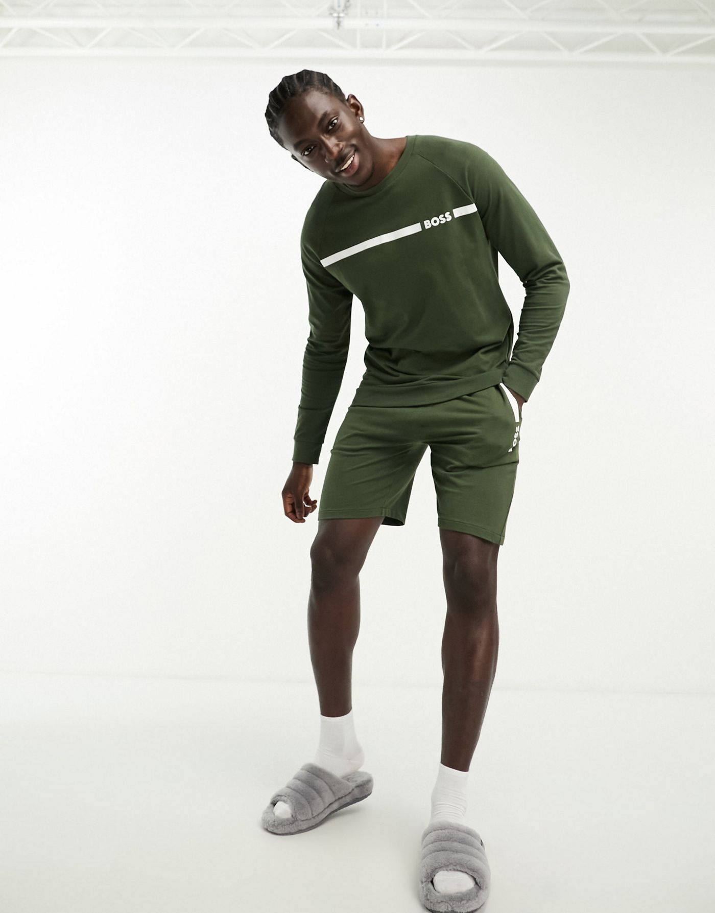 Boss Bodywear tape sweatshirt in khaki