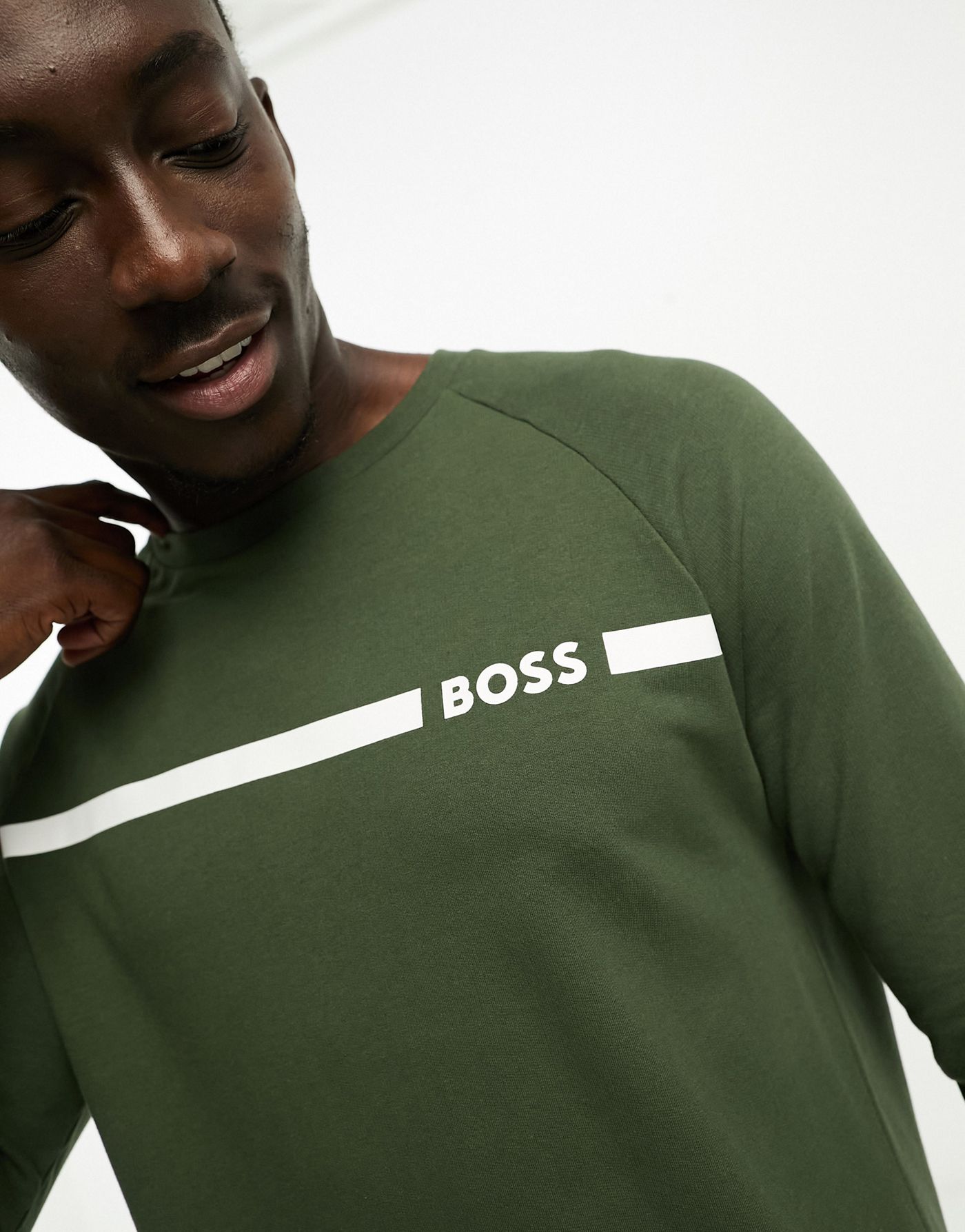 Boss Bodywear tape sweatshirt in khaki